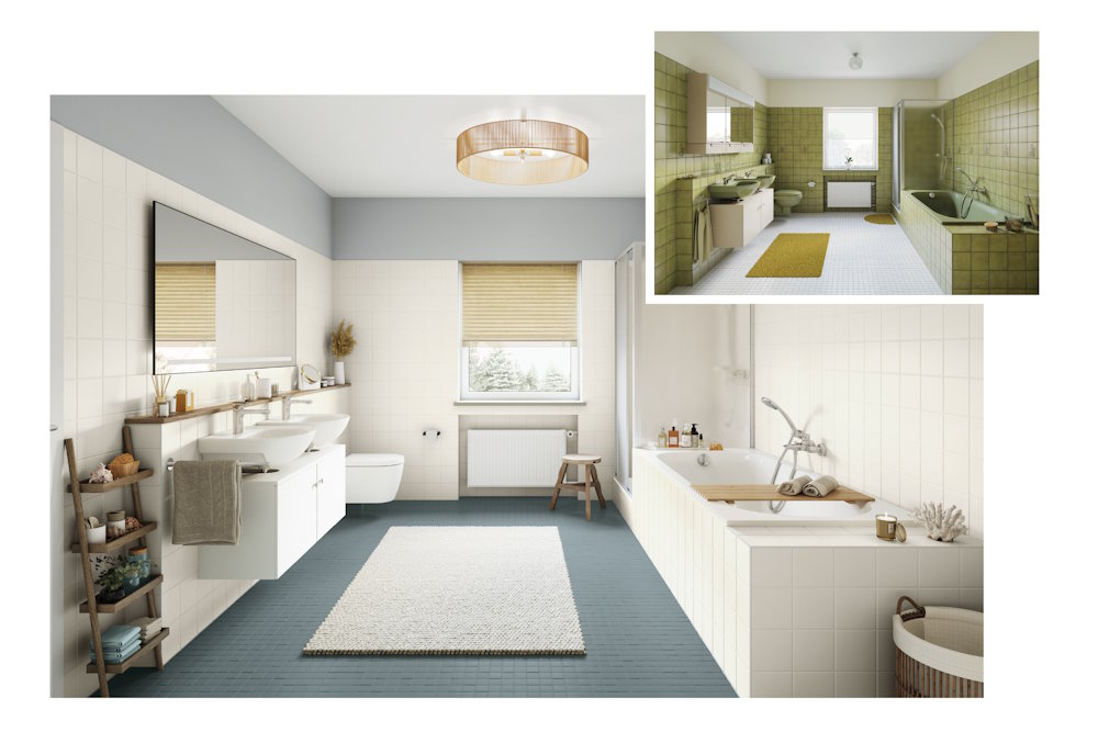 Modernes Badezimmer mit Badewanne und Dusche